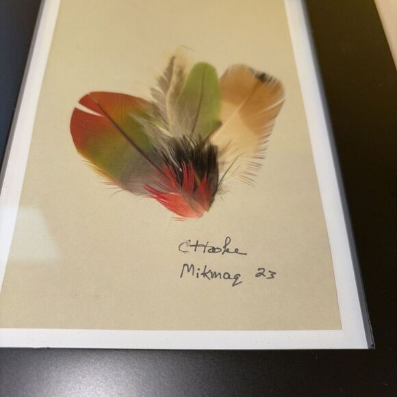 Signed C Hooke Mikmaq Feather Art Native Mi’kmaq Nova Scotia Canada Framed - Picture 3 of 6
